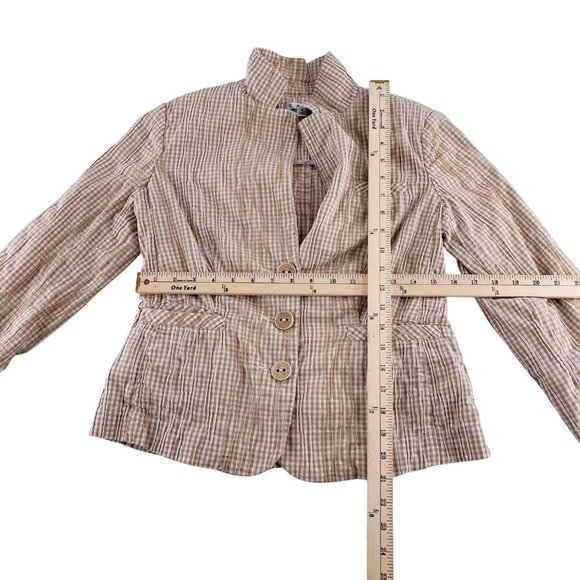 Cabi Women's Beige Checkered Blazer Jacket Small Cotton Button Front gingham - Picture 4 of 5